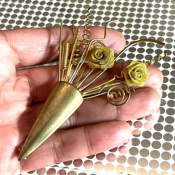 Vintage Gold Tone Floral Arrangement Shaped Brooch Lapel Pin B #18 - Picture 5 of 8